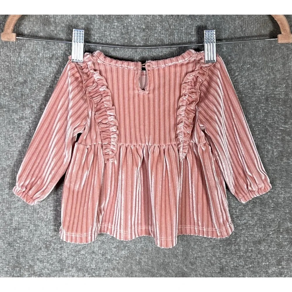 Juicy Couture‎ Velvet Dress Baby Girl 3/6 Months Pink Ribbed Ruffle Keyhole